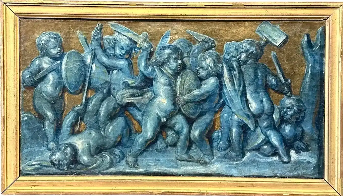 Three Early 19th Century Italian Grisaille Paintings of Putti - Image 2