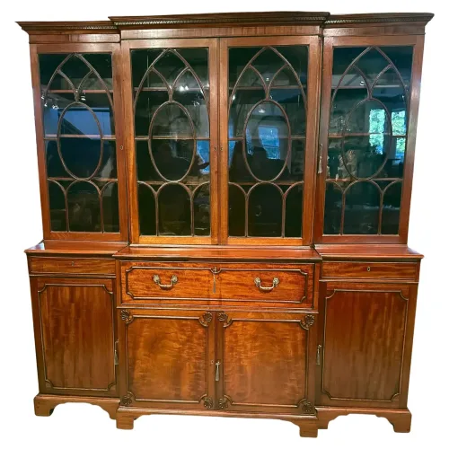 19th Century George III Mahogany Breakfront Bookcase Secretary