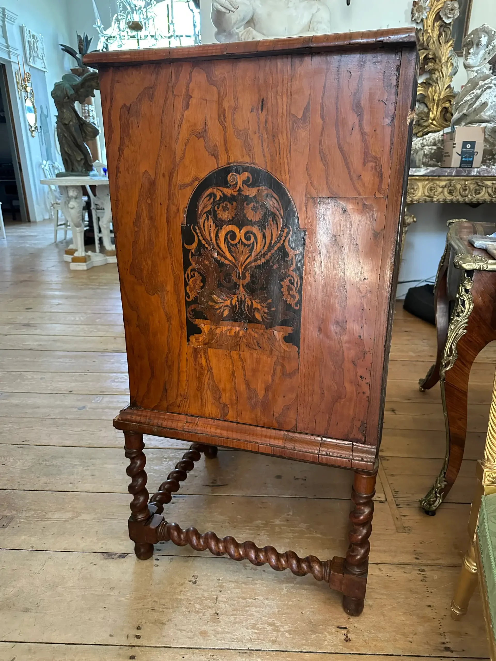 17th Century William and Mary Oyster Walnut and Seaweed Marquetry Chest on Stand - Image 7