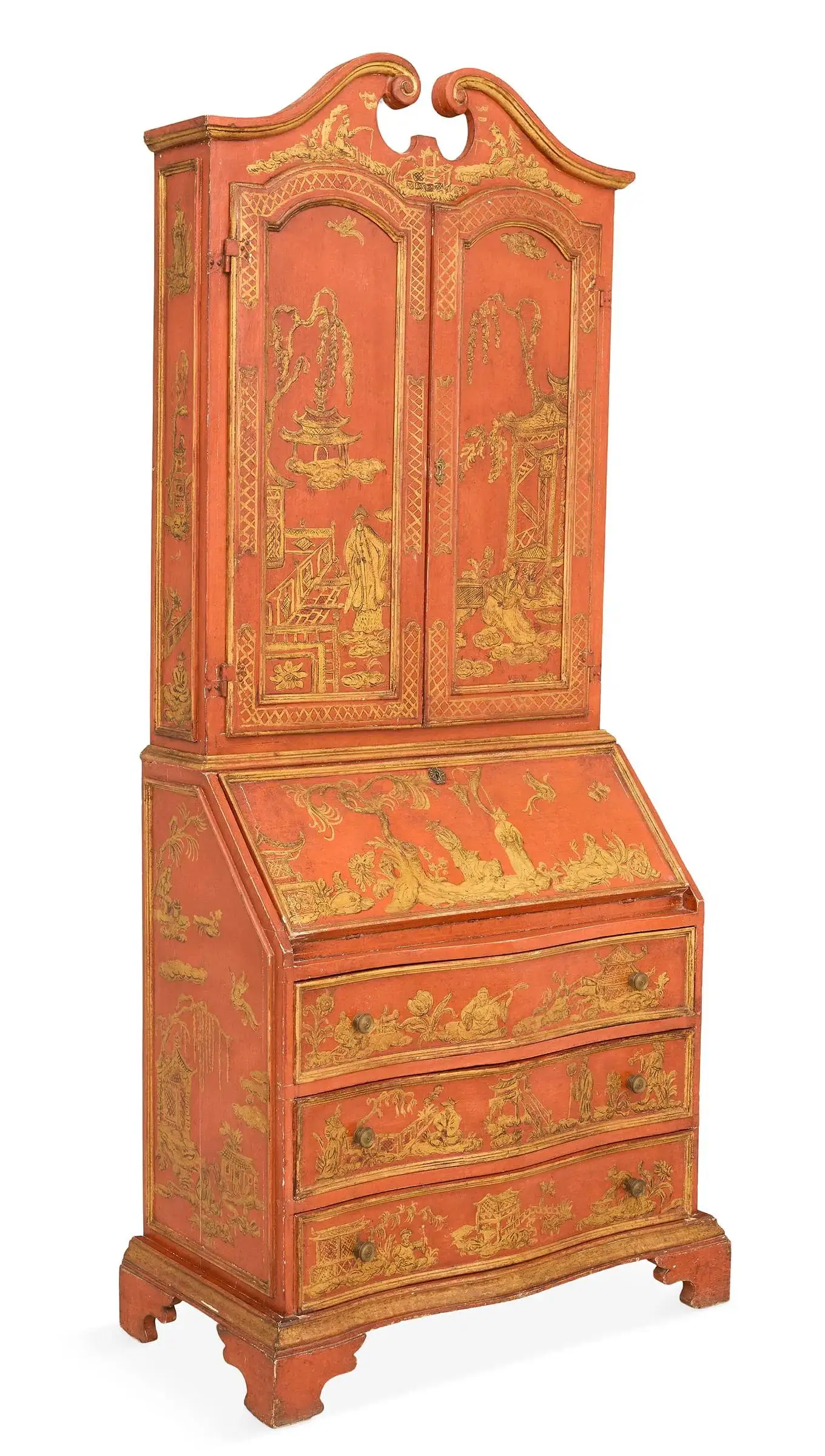 19th Century English George III Style Chinoiserie Lacquered Secretary
