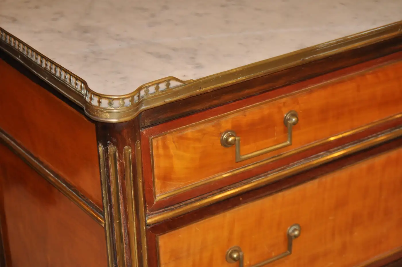 18th Century French Directoire Satinwood Mahogany Marble Top Commode - Image 5