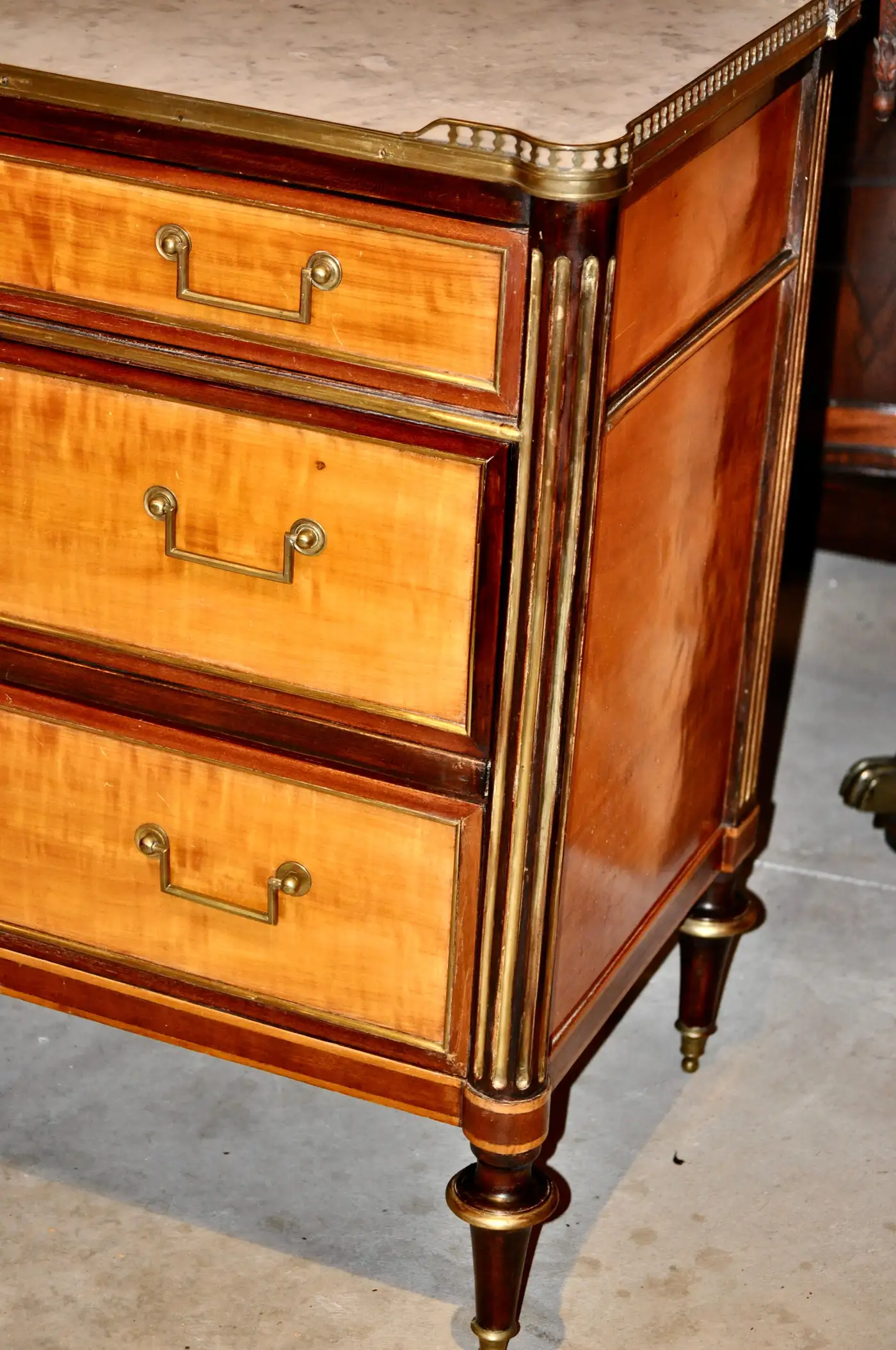 18th Century French Directoire Satinwood Mahogany Marble Top Commode - Image 4