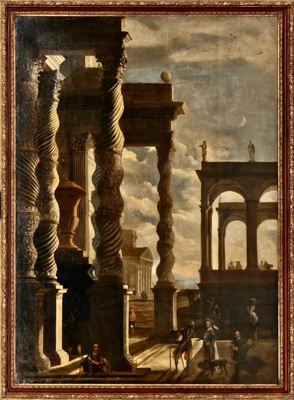 Pair of Large 17th Century Italian Capriccios of Ruins Follower of Codazzi - Image 2