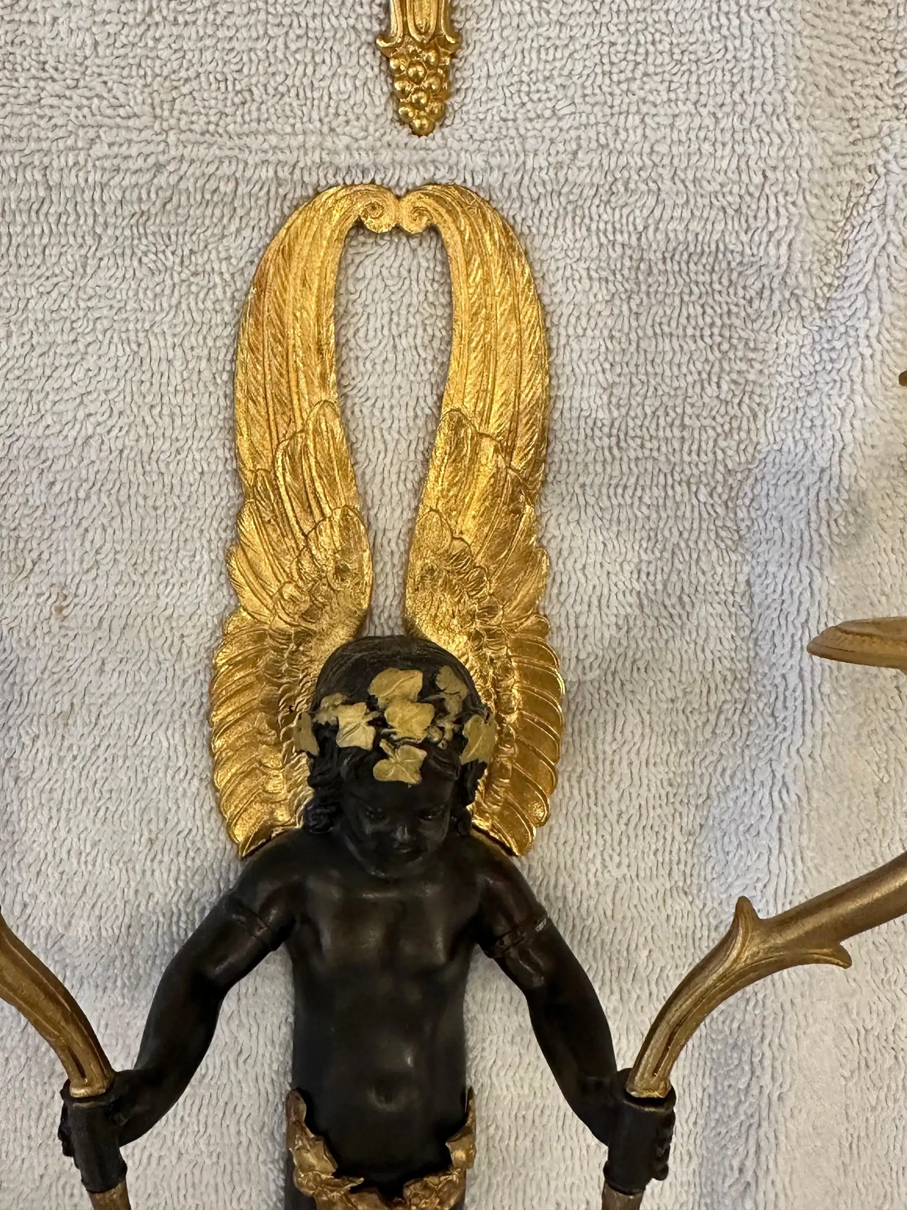 Four Empire Style Gilt and Patinated Bronze Cherub Sconces - Image 5
