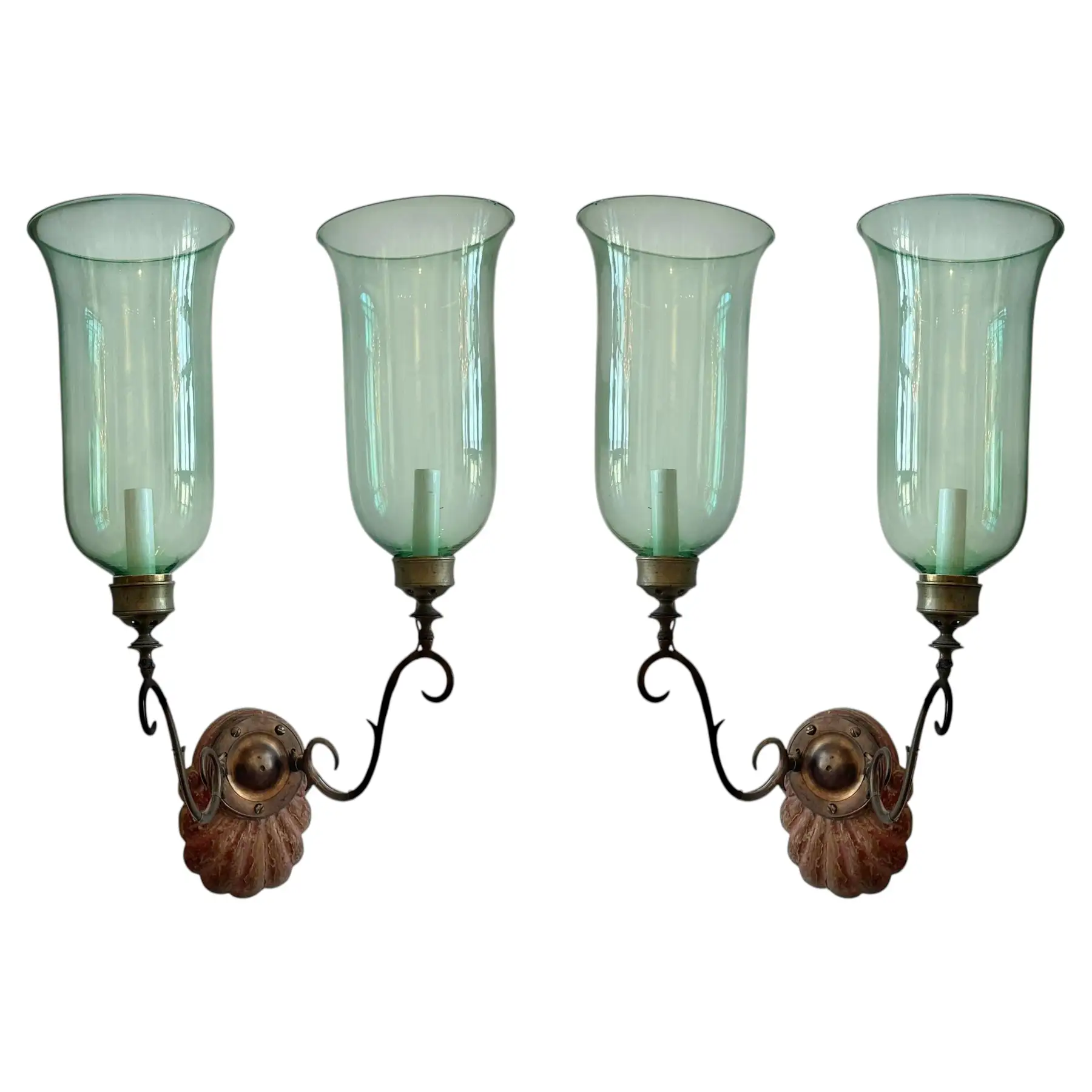 Pair of Green Glass Georgian Hurricane Sconces
