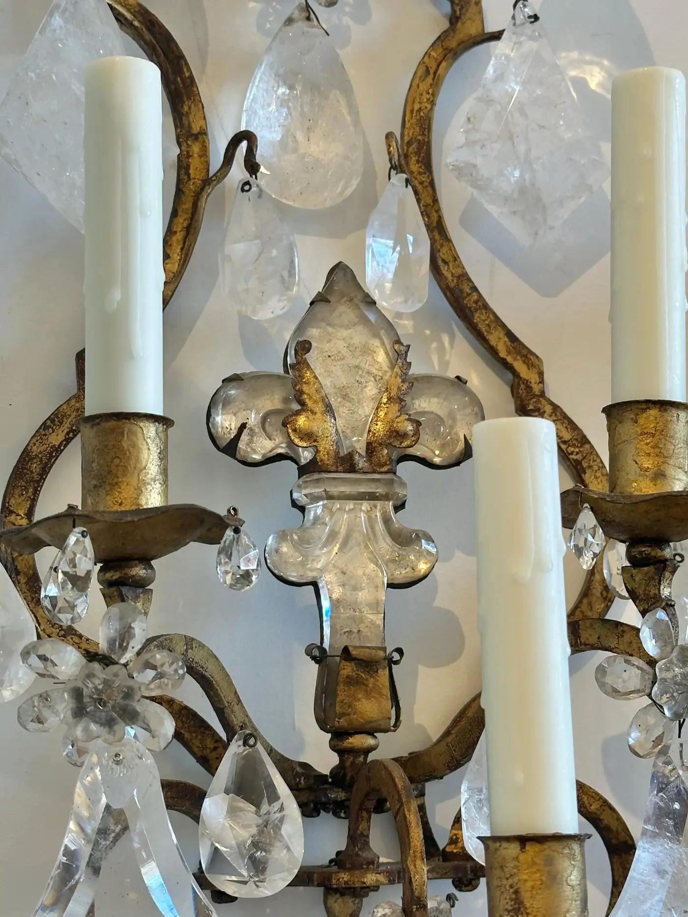 Pair of Early 20th Century French Rock Crystal Wall Sconces - Image 2