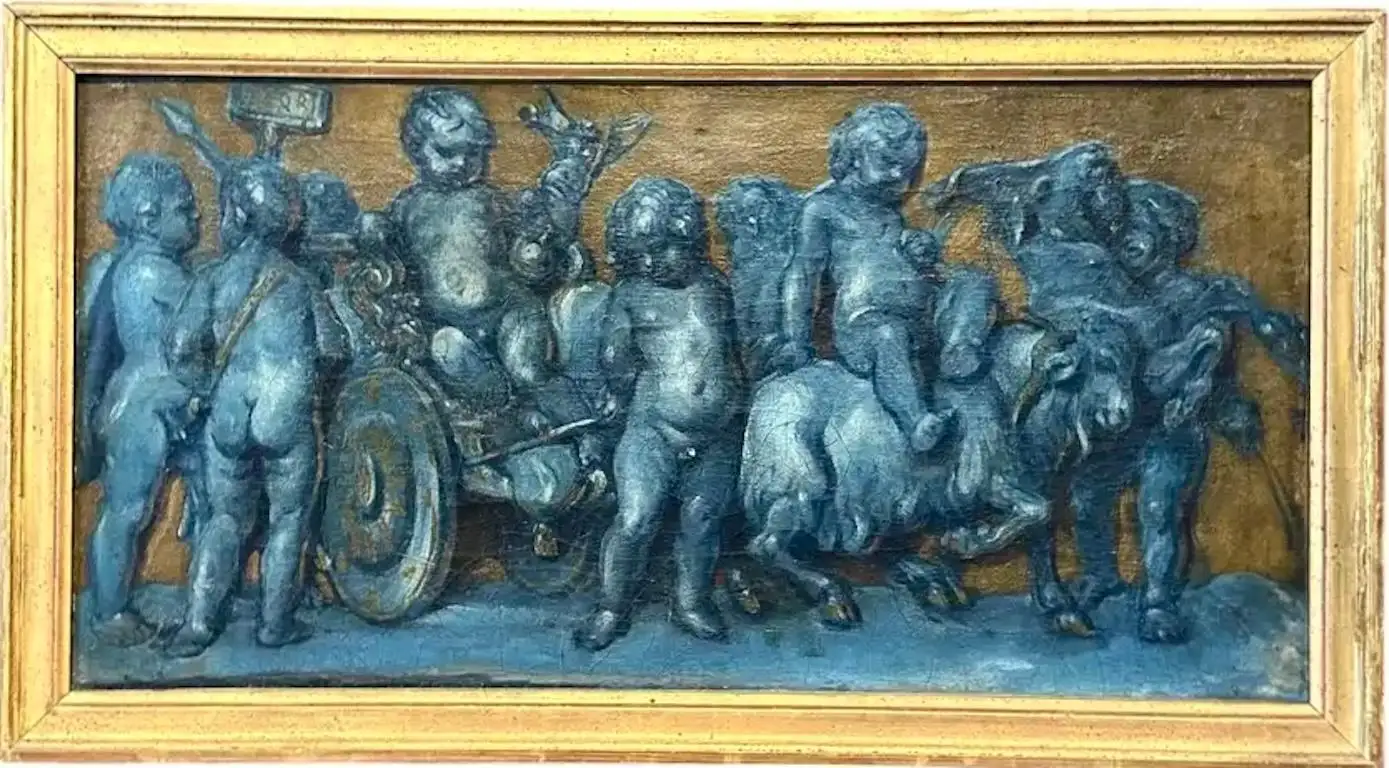 Three Early 19th Century Italian Grisaille Paintings of Putti - Image 3