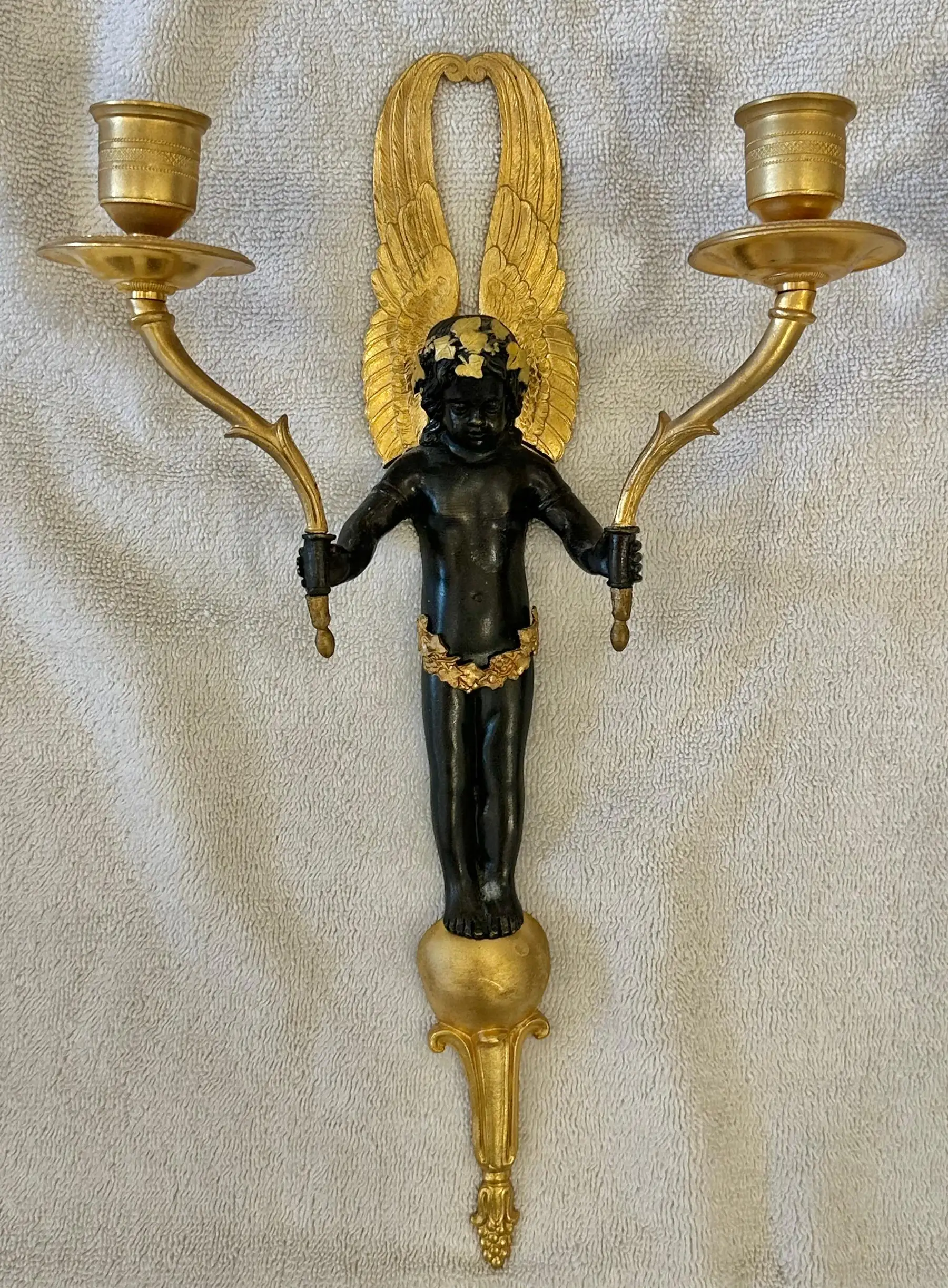 Four Empire Style Gilt and Patinated Bronze Cherub Sconces - Image 4