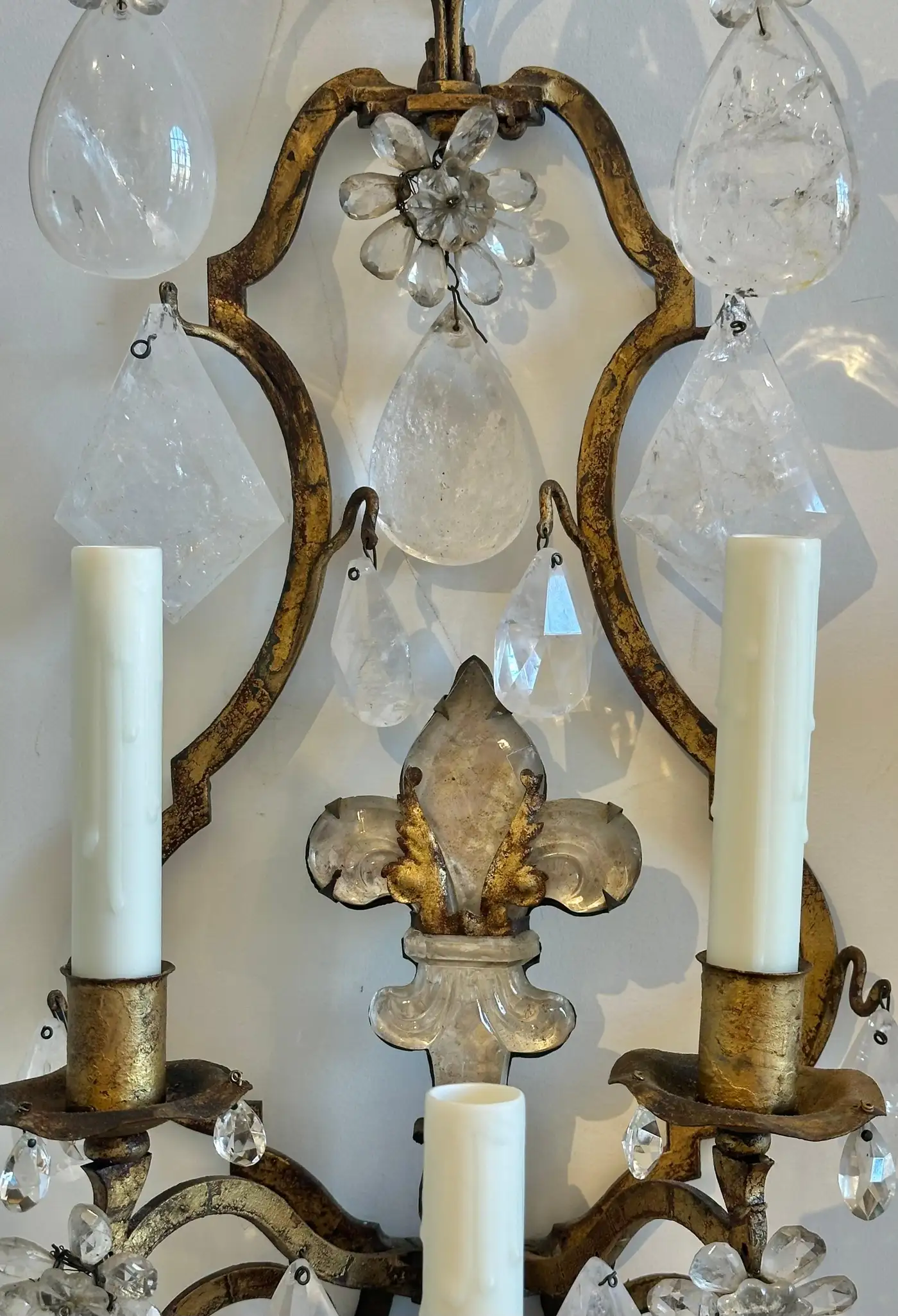 Pair of Early 20th Century French Rock Crystal Wall Sconces - Image 3