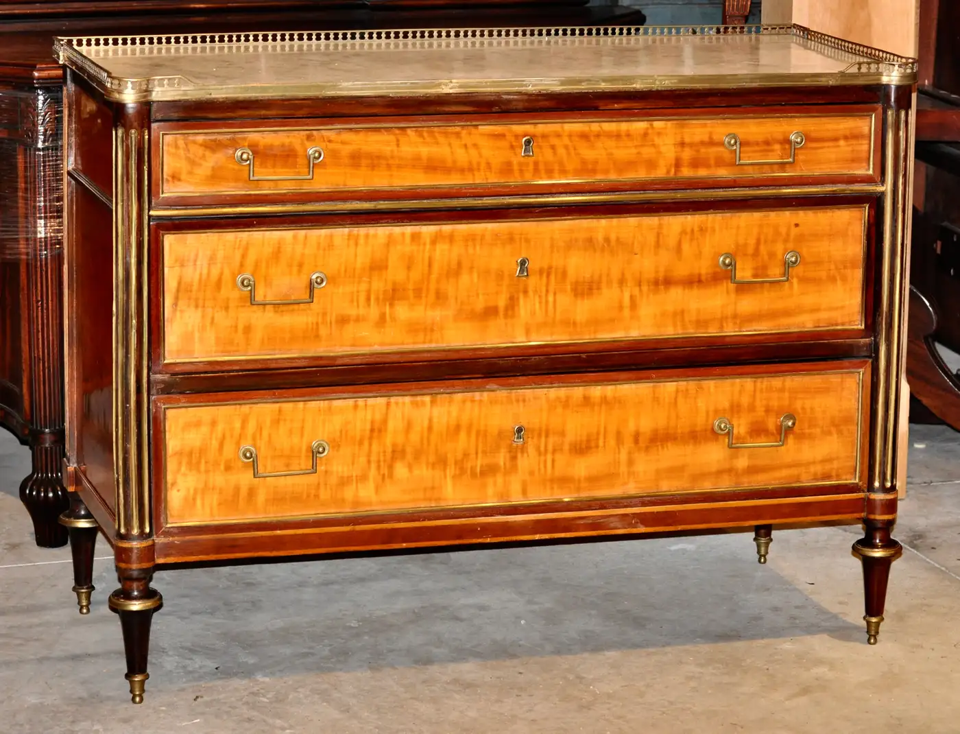 18th Century French Directoire Satinwood Mahogany Marble Top Commode - Image 2