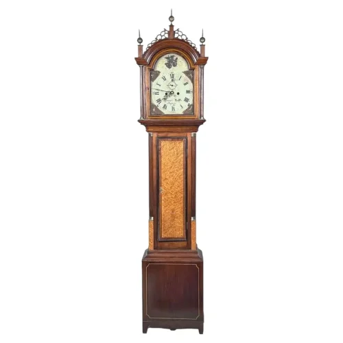 American Federal Birch and Birdseye Maple Tall Case Clock, Wingate, ca 1820