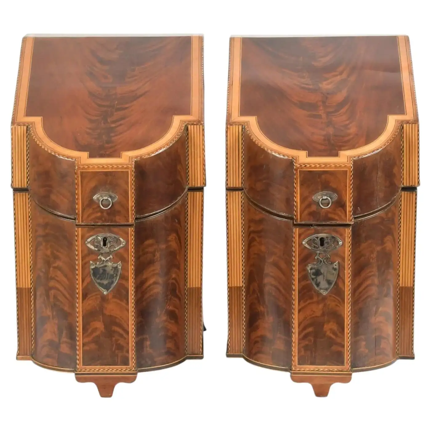 Pair of 18th Century George III Inlaid Mahogany Knife or Cutlery Boxes